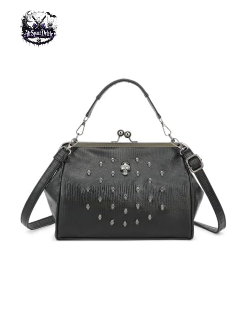 Gothic Skull Satchel Faux Leather Kiss Lock Crossbody Handbag Punk Stud Rivet